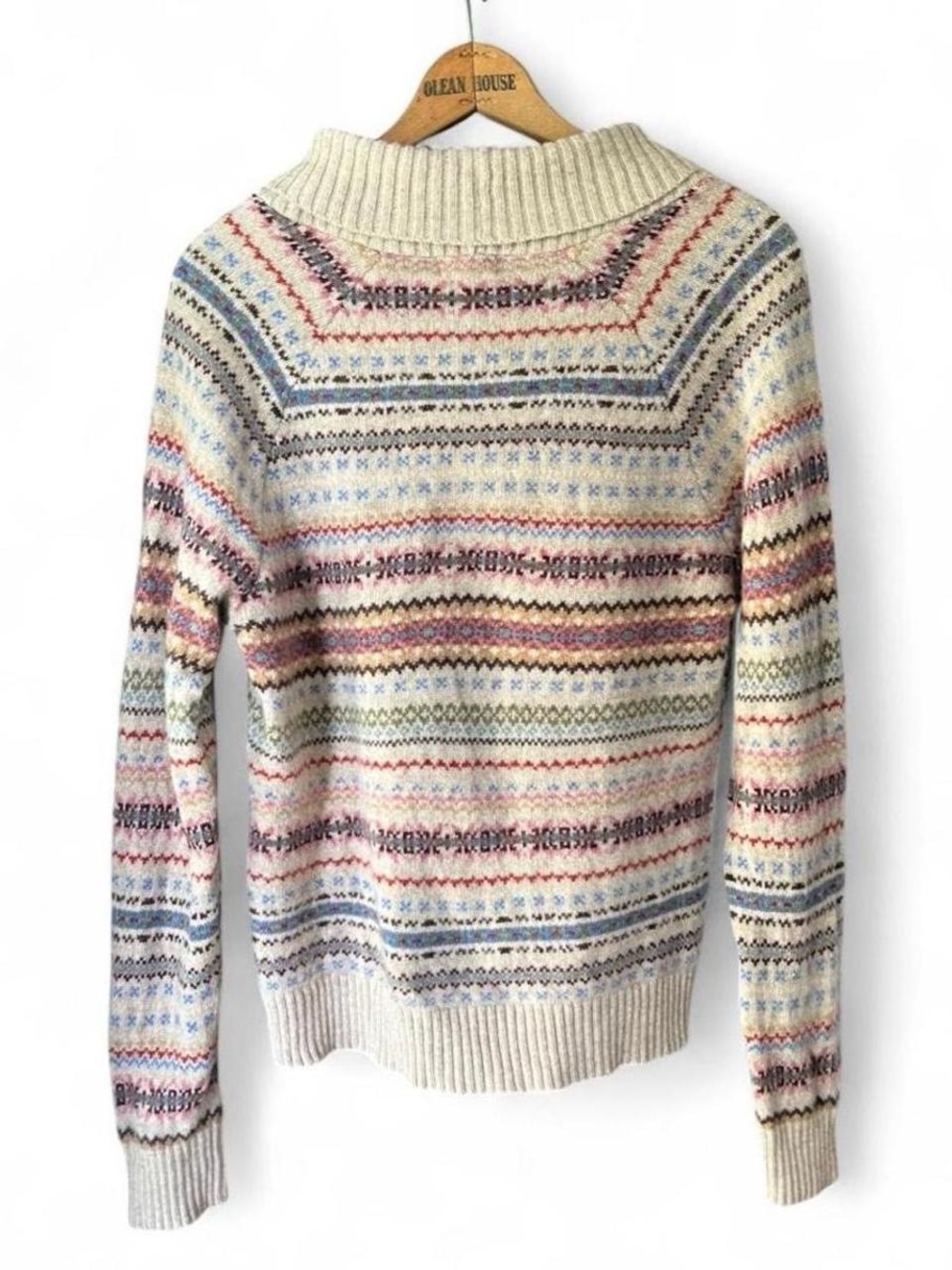 L.L. Bean Cream Fair Isle Button-Up Cardigan with Multicolor Stripes - Picture 2 of 6